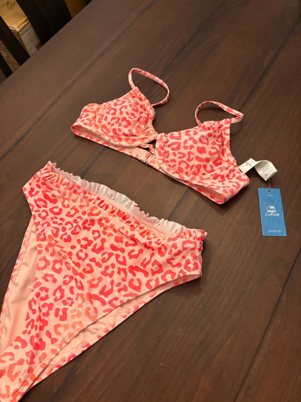Cupshe Pink Coral Leopard Print Two-Piece Bikini NWT